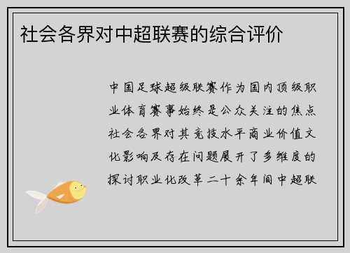 社会各界对中超联赛的综合评价
