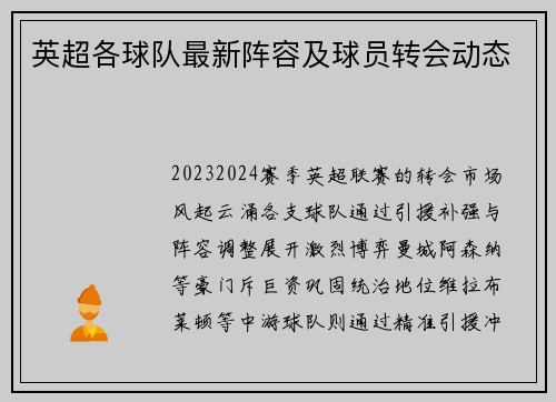 英超各球队最新阵容及球员转会动态