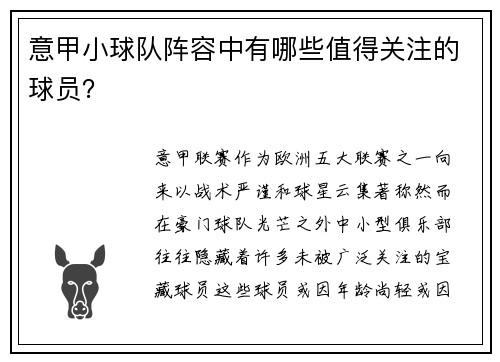 意甲小球队阵容中有哪些值得关注的球员？